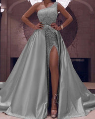 One Shoulder Sequin Mermaid Prom Dresses High Slit - RongMoon