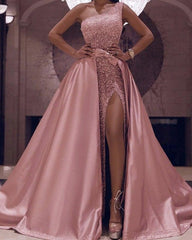 One Shoulder Sequin Mermaid Prom Dresses High Slit - RongMoon