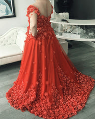 Plus Size Prom Dresses 3D Flowers Sleeved
