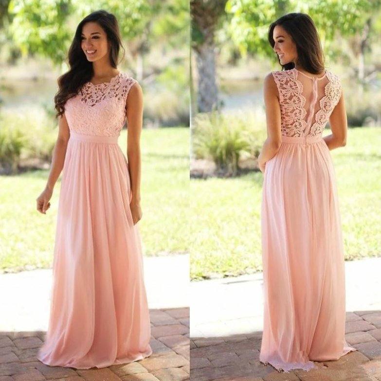 Coral Bridesmaid Dresses For Women A-line Cap Sleeves Chiffon Lace Long Cheap Under 50 Wedding Party Dresses - RongMoon