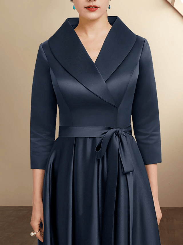 A-Line Mother of the Bride Dress Plus Size Elegant High Low Shirt Collar Asymmetrical Floor Length Satin - RongMoon