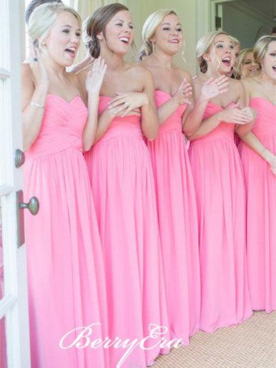 Sweetheart Strapless A-line Pink Chiffon Bridesmaid Dresses - RongMoon