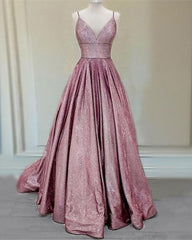 Long Prom Dresses Glitter V Neck With Pockets - RongMoon