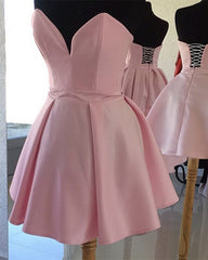 A-line Strapless Lace Up Back Homecoming Dresses Satin