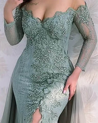 Mermaid Sage Lace Split Dress With Slit