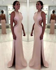 Halter Prom Sheath Dresses Side Slit Open Back