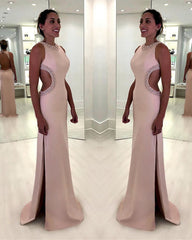 Halter Prom Sheath Dresses Side Slit Open Back