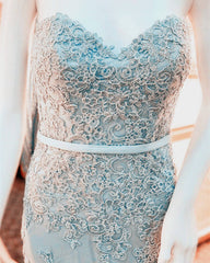 Mermaid Seafoam Blue Lace Prom Dress