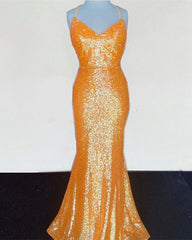 Mermaid Orange Sequin V Neck Dress