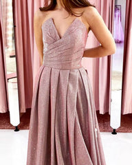 Light Pink Glitter Long Strapless Dress