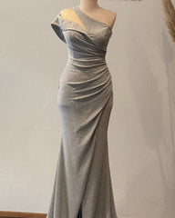 Mermaid Silver Glitter Dress One Shoulder Split