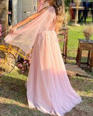 Pink Tulle One Shoulder Split Corset Dress