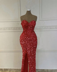 Mermaid Red Sequin Strapless Gown