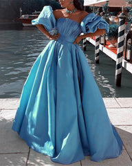 Aqua Blue Satin Removable Sleeve Ball Gown