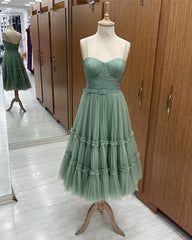 Sage Tiered Tulle Tea Length Corset Dress