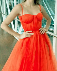 Long Hot Pink Tulle Corset Slit Prom Dress