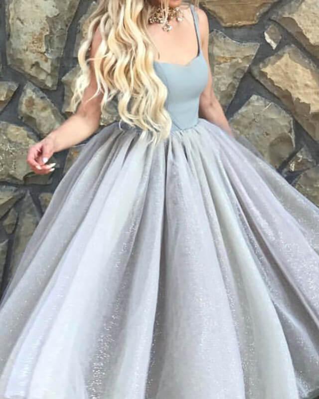 Silver Tulle And Satin Midi Ball Gown - RongMoon