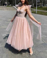 Blush Tulle Ankle Length Dress With Sparkly Corset - RongMoon