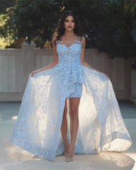 Blue Lace Sheath Split Dress - RongMoon