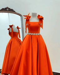 Ball Gown Orange Satin Dress With Straps