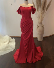Mermaid Red Satin Corset Dress Off The Shoulder