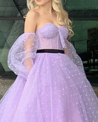Puffy Sleeve Tulle Corset Ball Gown Dot Dress