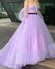 Puffy Sleeve Tulle Corset Ball Gown Dot Dress
