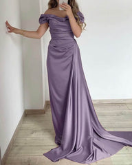 Mermaid Cowl Neck Off Shoulder Satin Dress