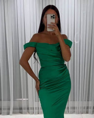 Mermaid Green Satin Ruched Dress