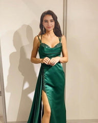 Mermaid Multi Straps Satin Dress With Slit - RongMoon