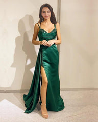 Mermaid Multi Straps Satin Dress With Slit - RongMoon