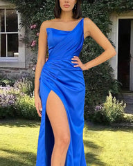 Mermaid One Strap Split Satin Dress