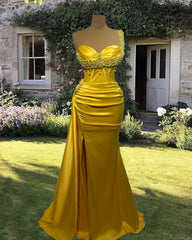 Mermaid Yellow Pearl Strap Dress