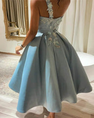 One Strap Ball Gown Midi Satin Dress Lace Embroidery