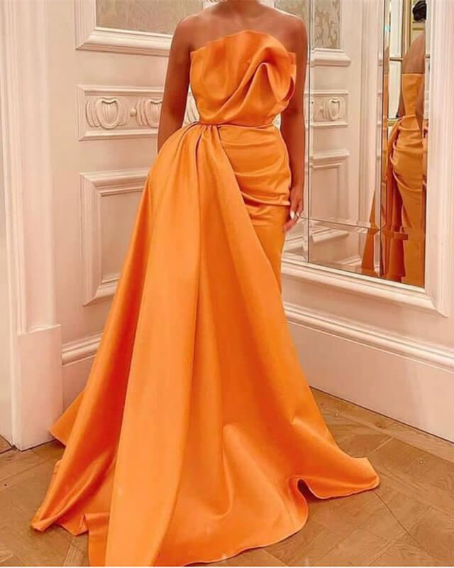 Mermaid Orange Satin Strapless Dress - RongMoon