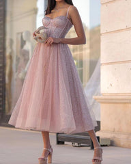 Light Pink Midi Sparkly Corset Dress - RongMoon