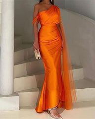 Mermaid Bright Orange Satin Dress - RongMoon