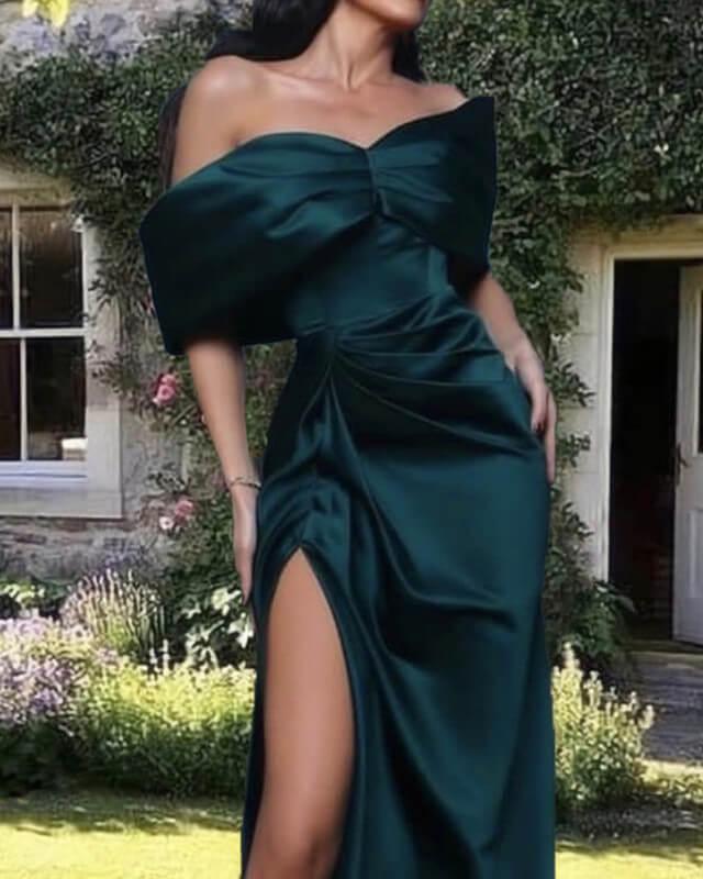 Hunter Green Satin Sheath Gown - RongMoon