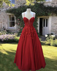Red Tulle Corset Ball Gown With 3D Flowers