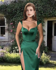 Mermaid Emerald Spaghetti Strap Satin Dress