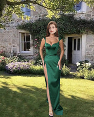Mermaid Emerald Spaghetti Strap Satin Dress