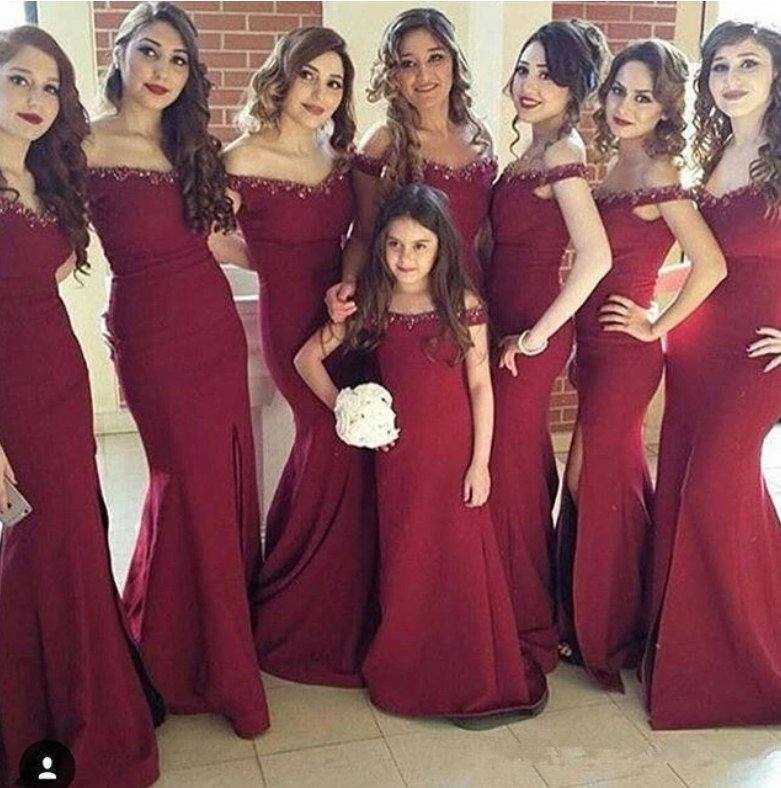 Burgundy Bridesmaid Dresses For Women Mermaid Off The Shoulder Beaded Long Cheap Under 50 Wedding Party Dresses - RongMoon