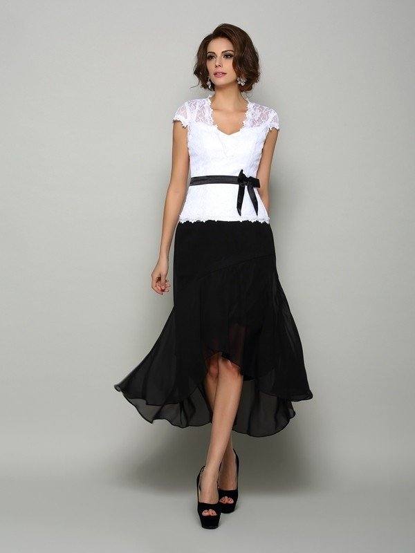A-Line/Princess V-neck Sash/Ribbon/Belt Sleeveless High Low Chiffon Mother of the Bride Dresses - RongMoon