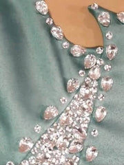 Sheath / Column Glittering Elegant Engagement Formal Evening Dress Jewel Neck Long Sleeve Sweep / Brush Train Charmeuse with Beading Sequin - RongMoon