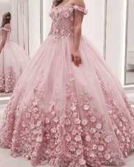 3D Lace Flowers Off The Shoulder Dress