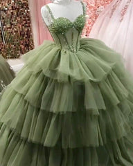 Sage Green Corset Ball Gown Ruffles Dress