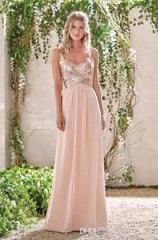 Rose Gold Bridesmaid Dresses For Women A-line Chiffon Sequins Backless Long Cheap Under 50 Wedding Party Dresses - RongMoon