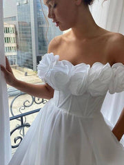 A-Line Elegant Floral Engagement Prom Dress Off Shoulder Sleeveless Sweep / Brush Train Organza with Sleek - RongMoon