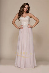 A-line/Princess Strapless Beading Long Formal Prom Dresses with Lace Applique