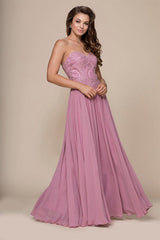 A-line/Princess Strapless Beading Long Formal Prom Dresses with Lace Applique